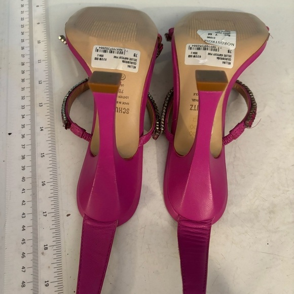 BNWOT Schutz Nellina leather embellished stiletto heels very pink in size 7 - Picture 11 of 12